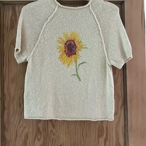 Pilcro Cream Sunflower Knit Blouse